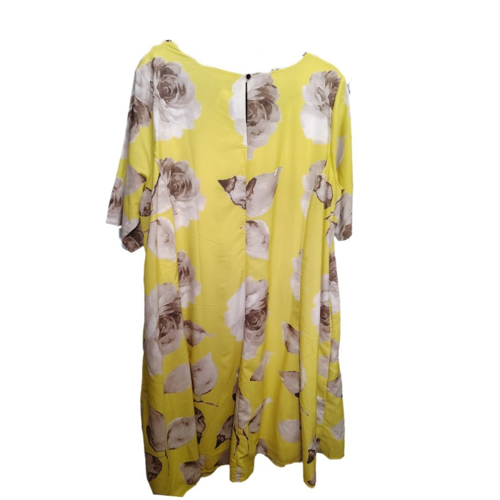 eShakti Custom Yellow Floral Swing Dress | Pockets | Lined | Plus Size - Picture 2 of 11